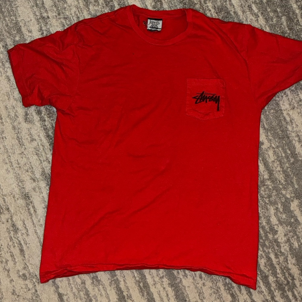 Classic Red Men's Stussy Logo Pocket T-Shirt